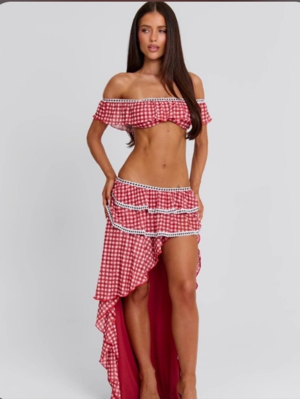 Red Gingham High-Low 2pc Ruffle Skirt Set🌸🩷🔥🔥🔥 - Picture 11 of 13